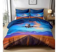 Funda Nordica Cama 105 Avión, Ropa de Cama Reversible Avión 3D Microfibra Funda Edredon 200x200 cm y 2 Fundas de Almohada con Cremallera 3 Piezas 6661-ABC