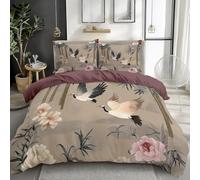 Funda Nordica Cama 105 Bambú Peonía Microfibra 3D Funda Edredon 180x220 cm Grulla Oriental Ligero Transpirable Ropa de Cama con Cremallera y 2 Fundas de Almohada c-3838