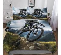 Funda Nordica Cama 105 Bicicleta de Montaña 3D Microfibra Suave Ropa de Cama Deportes Extremos 3 Pezzi Include 1 Fundas de Edredón 200x200 cm 2 Fundas de Almohada 50x75cm K.633