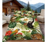 Funda Nordica Cama 105 Bosque Tropical 3D Fundas Nordicas Estilo Acuarela 3pcs Ropa de Cama Microfibra Suave Funda Nordica 200x200 y 2 Funda de Almohada 50x80 cm