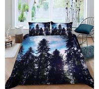 Funda Nórdica Cama 105 Bosque y Cielo Estrellado Impresión 3D Microfibra Suave Ropa de Cama Paisajes Naturales Funda Edredon 200x200 cm con Cremallera y 2 Fundas de Almohada 50x75 cm j.3550