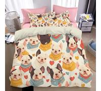 Funda Nórdica Cama 105 Bulldog Francés Funda Nordica 180 X 220 Cm, Animal Corazón Dibujos Animados Juego De Cama con Fundas Nórdica Microfibra Suave con Cremallera Y 2 Fundas De Almohada 50X75 Cm