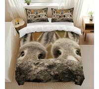 Funda Nordica Cama 105 Burro Adorable 3D Ropa de Cama Microfibra Suave Animales Funda de edredón 200x200 cm con Cremallera y 2 Funda de Almohada 50x75 para Cama Doble M.409