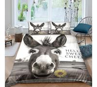 Funda Nordica Cama 105 Burro Ropa de Cama 3D Animales Pastoriles Microfibra Suave 3 Piezas Include 1 Fundas Nórdica 200x200 cm y 2 Fundas de Almohada 50x75cm D-2173