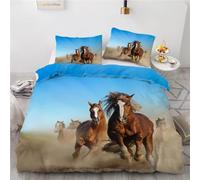 Funda Nordica Cama 105 Caballo, Ropa de Cama Reversible Animales de Granja 3D Microfibra Funda Edredon 155x220 cm y 2 Fundas de Almohada con Cremallera 3 Piezas 1964-ABC