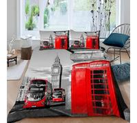 Funda Nordica Cama 105 Cabina Telefónica de Autobús Rojo Funda Nórdica Edredon Londres Fundas Nórdicas 200x200 Microfibra Suave Ropa de Cama con Cremallera y 2 Fundas de Almohada 50x75 J.2089