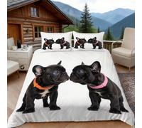 Funda Nordica Cama 105 Cachorro Bulldog Francés 3D Fundas Nordicas Animales Bonitos 3pcs Ropa de Cama Microfibra Suave Funda Nordica 200x200 y 2 Funda de Almohada 50x80 cm