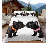 Funda Nordica Cama 105 Cachorro Bulldog Francés 3D Fundas Nordicas Diseño de Animales Domésticos 3pcs Ropa de Cama Microfibra Suave Funda Nordica 200x200 y 2 Funda de Almohada 50x80 cm
