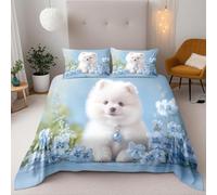 Funda Nordica Cama 105 Cachorro de Samoyedo Funda Edredon Microfibra Ropa de Cama Animales y Mascotas Adorables Fundas Nórdicas 200x200 cm con 2 Fundas de Almohada 50x75 cm con Cremallera G.196