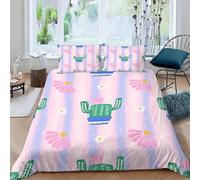 Funda Nordica Cama 105 Cactus Ropa de Cama 3D Rayas Rosas y Moradas 3 Piezas Suave Transpirable Microfibra Funda Nórdica 180x220 cm y 2 Fundas de Almohada 50x75 cm 242.E