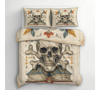 Funda Nordica Cama 105 Calavera, Funda Edredon 200x200 y 2 Fundas de Almohada 50x75, Juego de Ropa de Cama de 3 Piezas Microfibra Suave con Cremallera - X200