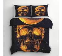 Funda Nordica Cama 105 Calavera, Funda Edredon 200x200 y 2 Fundas de Almohada 50x75, Juego de Ropa de Cama de 3 Piezas Microfibra Suave con Cremallera - X190