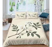 Funda Nordica Cama 105 Camelia Blanca Elegante 3D Ropa de Cama Microfibra Suave Tema Floral Funda de edredón 200x200 cm con Cremallera y 2 Funda de Almohada 50x75 para Cama Doble L.1221