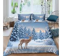 Funda Nordica Cama 105 Ciervo de Las Nieves Funda Edredon Microfibra Suave 3D Juego de Ropa de Cama Bosque Invernal Funda Nordica 200x200 y 2 Fundas de Almohada 50x75 cm F-2020