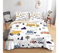 Funda Nórdica Cama 105 Construcción, Funda Edredon 200x200 Microfibra Suave, Ropa de Cama Vehículos Árboles - Funda Nordica Autobús y 2 Funda de Almohada 50x75 con Cremallera, F-674