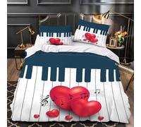 Funda Nordica Cama 105 CorazóN de Piano Funda edredon Pareja RomáNtica 3D Funda Nórdica 200x200 Funda Nordica de Microfibra Suave con Cremallera + 2 Fundas de Almohada 50x75cm c.3532