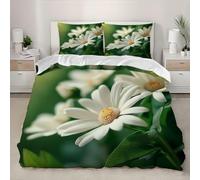 Funda Nórdica Cama 105 Crisantemo Blanca Impresión 3D Microfibra Suave Ropa de Cama Flores Hermosas Funda Edredon 200x200 cm con Cremallera y 2 Fundas de Almohada 50x75 cm h.6904