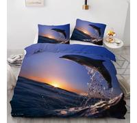 Funda Nordica Cama 105 Delfín, Ropa de Cama Reversible Océano 3D Microfibra Funda Edredon 200x200 cm y 2 Fundas de Almohada con Cremallera 3 Piezas 2381-ABC
