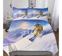 Funda Nordica Cama 105 Esquí Microfibra Suave 3D Funda Nórdica 200x200 Paisajes Nevados de MontañA Ropa de Cama con Cremallera Fundas Edredón con 2 Fundas Almohada h-3256