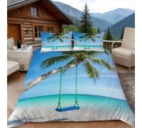 Funda Nordica Cama 105 Estilo Tropical 3D Fundas Nordicas Árbol de Coco 3pcs Ropa de Cama Microfibra Suave Funda Nordica 200x200 y 2 Funda de Almohada 50x80 cm
