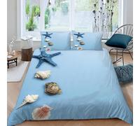 Funda Nórdica Cama 105 Estrellas de Mar y Conchas Impresión 3D Microfibra Suave Ropa de Cama Tema Playero Funda Edredon 200x200 cm con Cremallera y 2 Fundas de Almohada 50x75 cm j.514