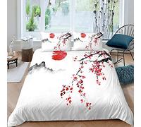 Funda Nordica Cama 105 Flores de Cerezo Japonesas, Microfibra Fundas Nordicas, Funda Nórdica Japón, Ropa de Cama 200x200 cm y 2 x Fundas de Almohada C-D568