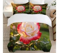 Funda Nórdica Cama 105 Flores Rosas y Blancas Impresión 3D Microfibra Suave Ropa de Cama Flores Hermosas Funda Edredon 200x200 cm con Cremallera y 2 Fundas de Almohada 50x75 cm l.505