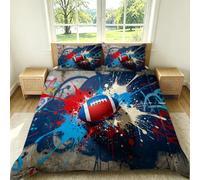 Funda Nordica Cama 105 Fútbol Americano Arte de Salpicaduras de Tinta Funda Edredon Microfibra Suave 3D Juego de Ropa de Cama Azul Oscuro Funda Nordica 180x220 y 2 Fundas de Almohada 50x75 cm G-649