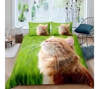 Funda Nórdica Cama 105 Gato Impresión 3D Microfibra Suave Ropa de Cama Animales y Mascotas Adorables Funda Edredon 180x220 cm con Cremallera y 2 Fundas de Almohada 50x75 cm k.522