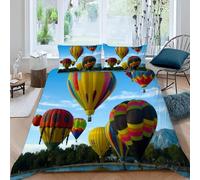 Funda Nordica Cama 105 Globo Aerostático Funda Edredon Microfibra Suave 3D Juego de Ropa de Cama Cielo Azul y Nubes Blancas Funda Nordica 200x200 y 2 Fundas de Almohada 50x75 cm D-2535