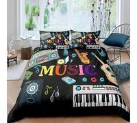 Funda Nordica Cama 105 Guitarra y Piano Fundas de Edred Instrumentos Musicales de Dibujos Animados Funda Edredoesn Microfibra Fundas Nórdicas 200x200 cm con 2 Fundas de Almohada con Cremallera B.934