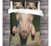 Funda Nordica Cama 105 Infantil Cerdito 3D Ropa de Cama de 3 Piezas, Funda Nórdica 180x220 Animales Lindos Fundas de Edredón Microfibra con Cremallera y 2 Fundas de Almohada E-11