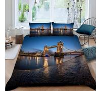 Funda Nordica Cama 105 Infantil Londres Funda Edredon 180x220 Construcción de Puentes 3D Fundas de Edredón Microfibra Suave Ropa de Cama de 3 Piezas con Cremallera y 2 Fundas de Almohada K-361