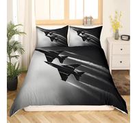 Funda Nordica Cama 105 Infantil Patrones de Aviones Ropa de Cama 3D Avión de Combate Antiguo 3 Piezas Suave Transpirable Microfibra Funda Nórdica 180x220 cm y 2 Fundas de Almohada 50x75 cm J-375