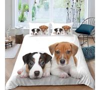 Funda Nordica Cama 105 Jack Russell Terrier Impresión 3D Ropa de Cama Cachorrito Lindo Suave Microfibra Funda de Edredón 200x200 cm con Cremallera y 2 Fundas De Almohada 50x75 cm n.807