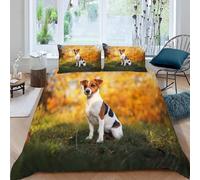 Funda Nordica Cama 105 Jack Russell Terrier Impresión 3D Ropa de Cama Cachorrito Lindo Suave Microfibra Funda de Edredón 200x200 cm con Cremallera y 2 Fundas De Almohada 50x75 cm n.1941