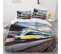 Funda Nordica Cama 105 Juvenil Alta Velocidad Riel 3D Ropa de Cama de 3 Piezas, Funda Nórdica 200x200 Tren Fundas de Edredón Microfibra con Cremallera y 2 Fundas de Almohada B-1069