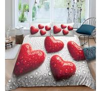 Funda Nordica Cama 105 Juvenil Amor en Forma De Corazón Funda Edredon 200x200 Gotas De Agua 3D Fundas de Edredón Microfibra Suave Ropa de Cama de 3 Piezas con Cremallera y 2 Fundas de Almohada H-3190