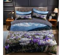 Funda Nordica Cama 105 Juvenil Arbusto de Flores y praderaRopa de Cama Estampado Natural Microfibra Suave y Cómoda con Cremallera Funda Edredon 180x200-2 Fundas Almohada 50x75 GD417