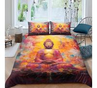 Funda Nordica Cama 105 Juvenil Estatua de Buda Ropa de Cama 3D Tema Zen Chino 3 Piezas Suave Transpirable Microfibra Funda Nórdica 200x200 cm y 2 Fundas de Almohada 50x75 cm J-1237
