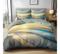 Funda Nordica Cama 105 Juvenil Olas de Playa 3D Ropa de Cama de 3 Piezas, Funda Nórdica 200x200 Paisaje del Atardecer Fundas de Edredón Microfibra con Cremallera y 2 Fundas de Almohada G-2357