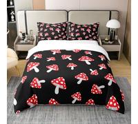 Funda Nordica Cama 105 Juvenil Patrón de Setas 3D Ropa de Cama de 3 Piezas, Funda Nórdica 200x200 Negro Fundas de Edredón Microfibra con Cremallera y 2 Fundas de Almohada G-3232