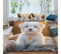 Funda Nordica Cama 105 Juvenil Perro Blanca 3D Ropa de Cama 200x200 Funda Nórdica 3 Piezas Animales y Mascotas Adorables Funda de Edredon de Suave con Cremallera y 2 Fundas de Almohada E.706