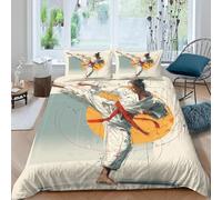 Funda Nordica Cama 105 Karate 3D Ropa de Cama Microfibra Suave Dibujos Artísticos a Mano Funda de edredón 200x200 cm con Cremallera y 2 Funda de Almohada 50x75 para Cama Doble K.4651