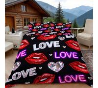 Funda Nordica Cama 105 Lips 3D Fundas Nordicas Diseño Romántico 3pcs Ropa de Cama Microfibra Suave Funda Nordica 200x200 y 2 Funda de Almohada 50x80 cm