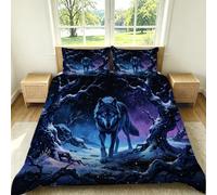 Funda Nordica Cama 105 Lobo Gris Animales Salvajes Funda Edredon Microfibra Suave 3D Juego de Ropa de Cama Púrpura Azulado Funda Nordica 180x220 y 2 Fundas de Almohada 50x75 cm G-789