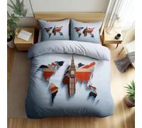 Funda Nordica Cama 105 Londres, Ropa de Cama Reversible Mapa de Londres 3D Microfibra Funda Edredon 155x220 cm y 2 Fundas de Almohada con Cremallera 3 Piezas 6652-ABC