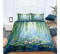 Funda Nordica Cama 105 Loto y Hoja de Loto Funda Edredon Microfibra Ropa de Cama Ramas de Sauce Fundas Nórdicas 200x200 con 2 Fundas de Almohada 50x75 con Cremallera D-2123