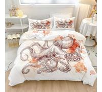 Funda Nordica Cama 105 Microfibra Funda Nordica 200 x 200 cm para Niños Y Niñas Retro Náutico Animal Pulpo Tema 3D con Cremallera Marrón Conjuntos de Cama Estampado - con 2 Funda 50 x 75 cm