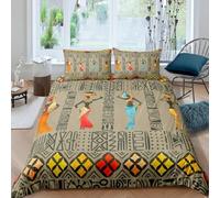 Funda Nordica Cama 105 Mujeres Africanas, 3D Funda Edredon 200x200 cm áfrica Microfibra Ropa de Cama Cultura Africana Reversible 3 Piezas, Funda de Edredón + 2 Fundas de Almohada k766